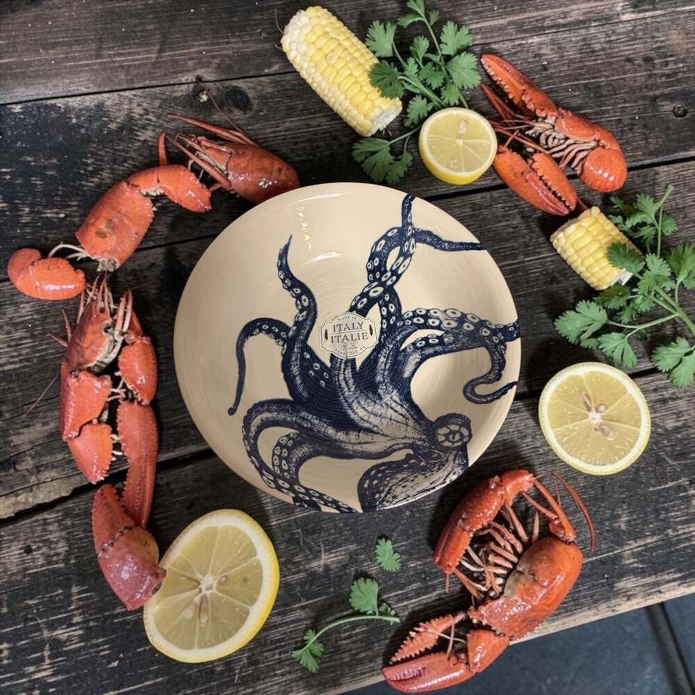 Ceramiche Italia Handworked Italian Ceramic Octopus Serving Bowl